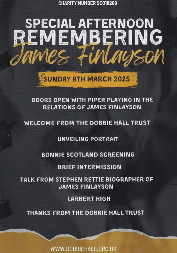 Programme for the Remembering James Finlayson event at the Dobbie Hall